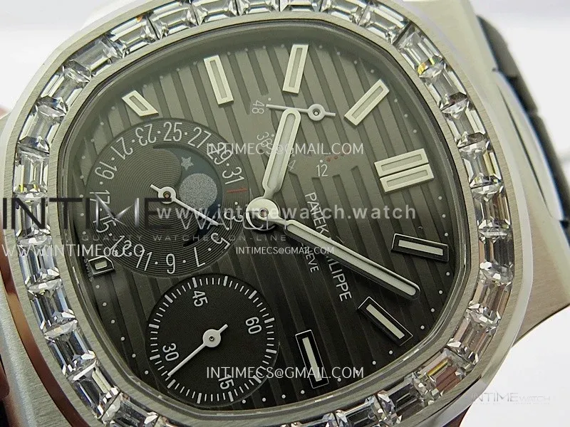 Nautilus 5722G SS/T Diamonds PPF 1:1 Best Edition Gray Dial on Black Leather Strap A240 Super Clone