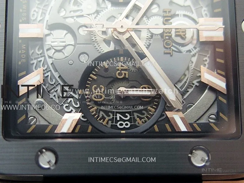 Square Bang Unico 42mm RG/Ceramic BBF 1:1 Best Edition Skeleton Dial on Black Rubber Strap A1280