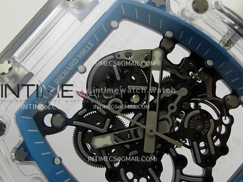RM055 Transparent Blue Inner Sonic Best Edition Skeleton Dial On White Rubber Strap RMUL2 Super Clone