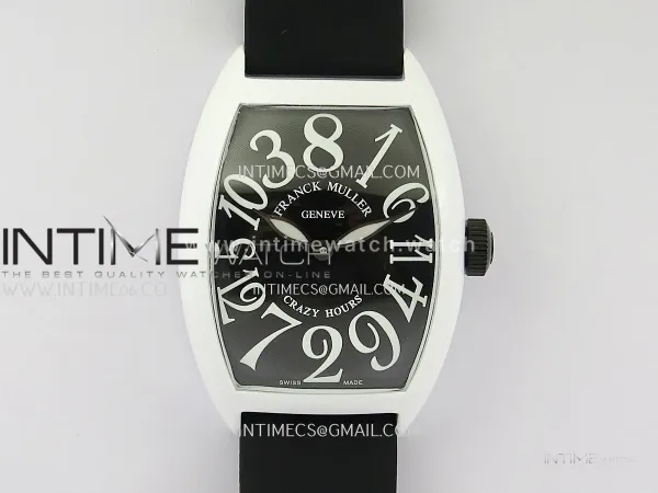 Crazy Hours Real Jumping Hour White PVD ABF Black Dial On Black Rubber Strap A23J