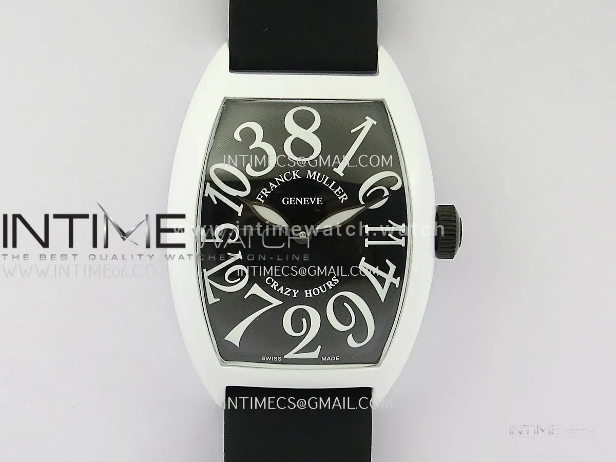 Crazy Hours Real Jumping Hour White PVD ABF Black Dial On Black Rubber Strap A23J