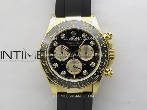 Daytona 126518 QF Gain Weight 1:1 Best Edition Black Dial Gold Subdial Diamonds Markers on Oysterflex Strap SH4131 V11