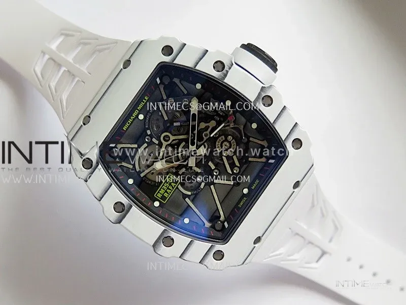 RM035-01 White Carbon ZF Best Edition Skeleton Dial On White Rubber Strap Super Clone RMUL2