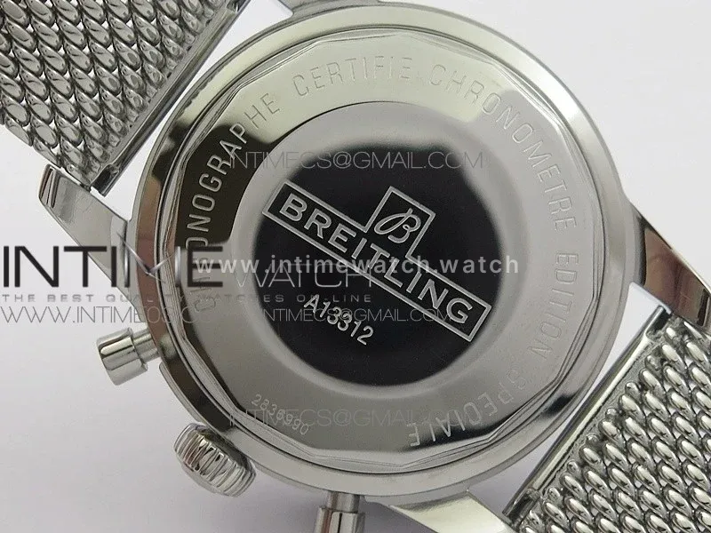 SuperOcean A13312 46mm Black Ceramic Bezel Blue Dial/black subdial on SS Bracelet A7750