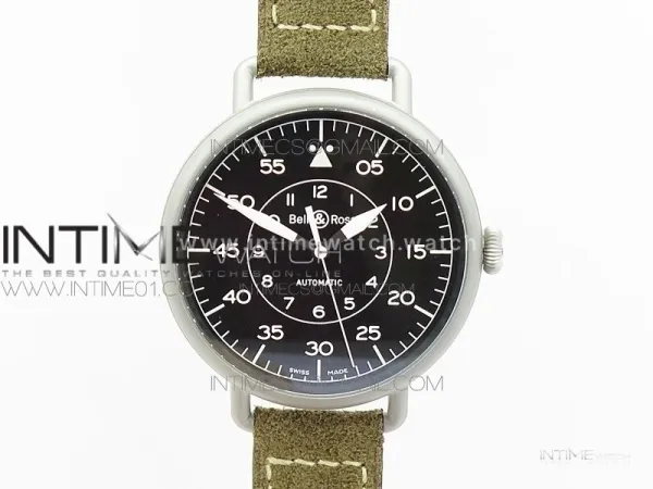BR WW1-92 Satin-polished steel Case 1:1 Best Edition Black Dial White Markers on Leather Strap MIYOTA 9015
