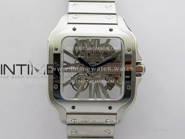 Santos de Cartier Skeleton SS MLF Skeleton Dial On SS SmartLink Bracelet Super Clone 9611MC
