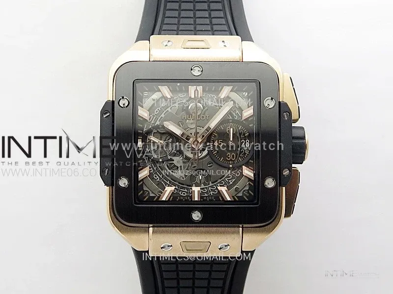 Square Bang Unico 42mm RG/Ceramic BBF 1:1 Best Edition Skeleton Dial on Black Rubber Strap A1280