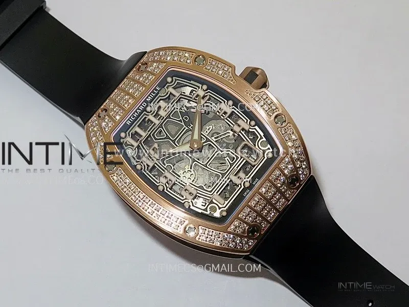Mille Studio RM67-01 Real Power Reserve RG Black Skeleton Dial On Black Rubber Strap CRMA7 Clone (Free Velcro Strap And Tool)