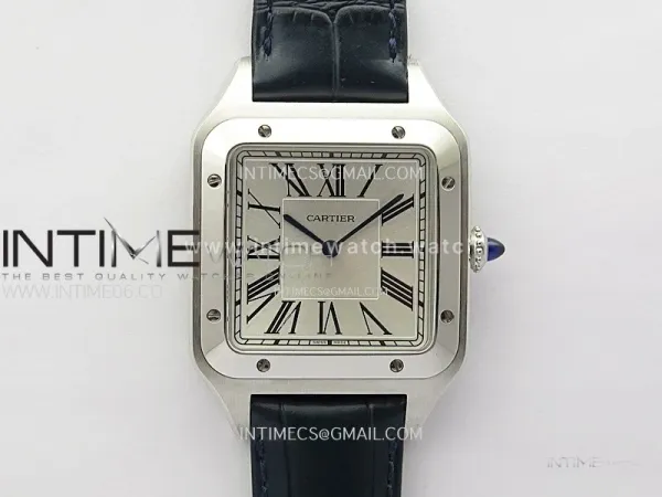 Santos Dumont 46.6mm SS F1F Best Edition Silver Dial on Blue Leather Strap Quartz