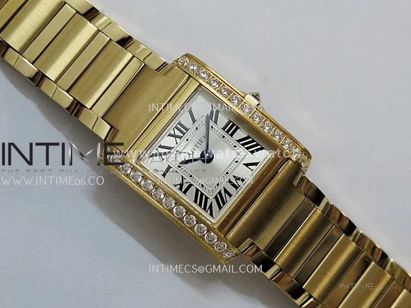 Tank Francaise Ladies 21.2mm Diamond Bezel YG 8848F 1:1 Best Edition Silver Dial on YG Bracelet Ronda Quartz V2
