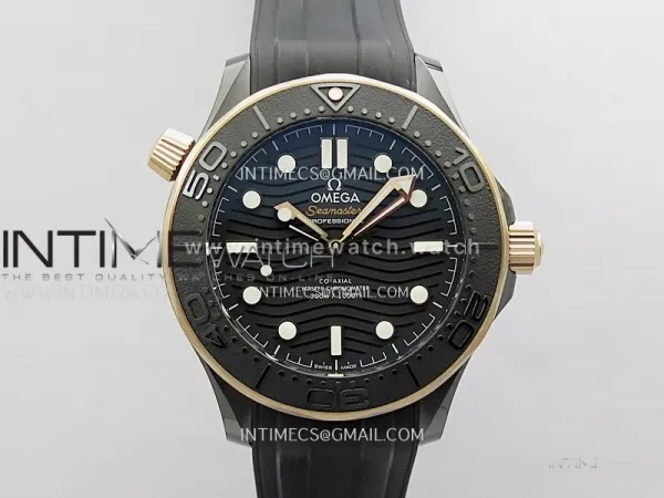 Seamaster Diver 300M Black Ceramic/RG ORF 1:1 Best Edition Black Dial On Black Rubber Strap Super Clone Asian 8806