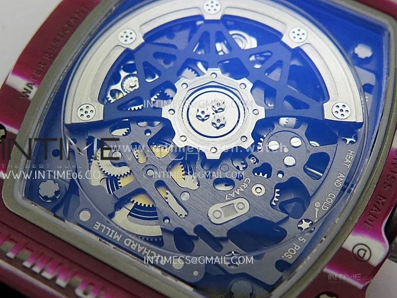 RM67-02 Mutaz Red NTPT Umi Office 1:1 Beat Edition Red Skeleton Dial On White Nylon Strap CRMA7 Clone V2