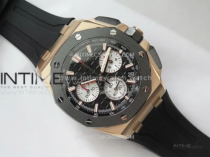 Royal Oak Offshore 43mm 26420 Ceramic Bezel RG Gain Weight DDF 1:1 Black Dial On Black Rubber Strap DD4401 Super Clone