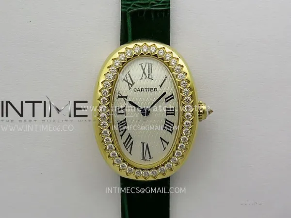 Baignoire Watch Diamond Bezel YG AF 1:1 Best Edition White Dial On Green Leather Strap RONDA Quartz