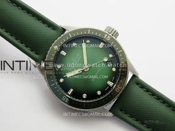 Fifty Fathoms Bathyscape Green Ceramic Bezel SS GF 1:1 Best Edition Green Ombre Dial On Green Nylon Strap A1315