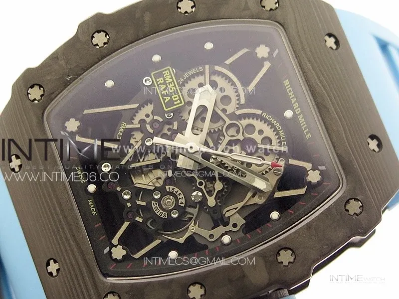 RM035-01 Forged Carbon Case KUF Best Edition Blue Crown on Blue Rubber Strap MIYOTA8215