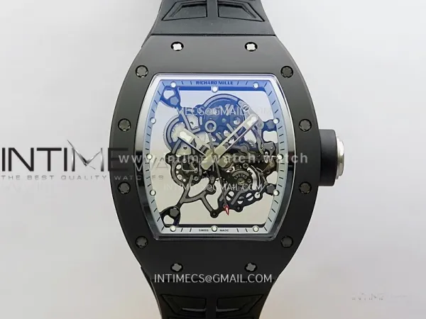 RM055 Black Crown White Inner Black/White Ceramic ZF 1:1 Best Edition Skeleton Dial On Black Rubber Strap RMUL2 Super Clone