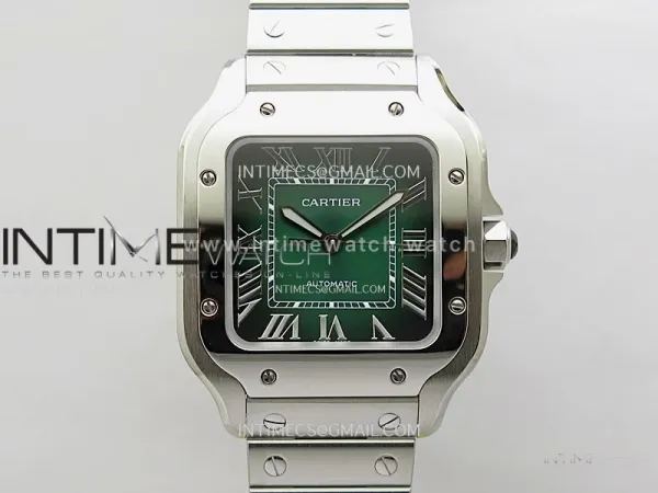 Santos de Cartier 35mm SS BVF 1:1 Best Edition Green Dial on SS SmartLinks Bracelet 9015