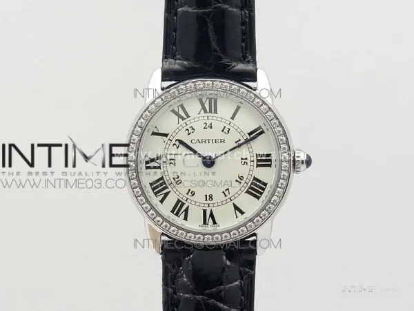 Ronde Solo de Cartier 29.5mm SS/Dia K11 1:1 Best Edition White Dial on Black Croco Leather Strap Ronda Quartz