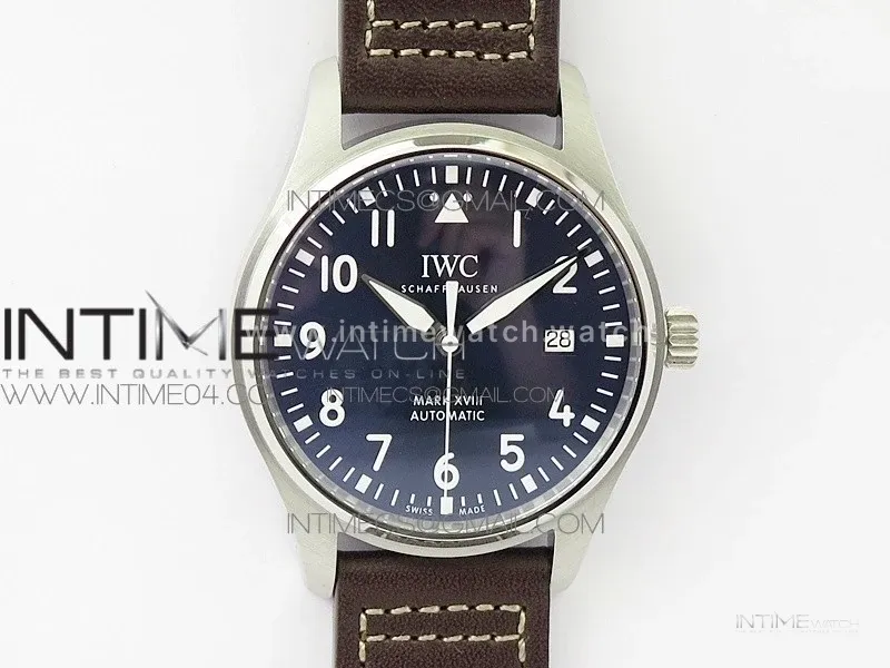 Mark XVIII IW327010 SS M+F 1:1 Best Edition Blue Dial on Brown Leather Strap A2892 (Free Nylon Strap)