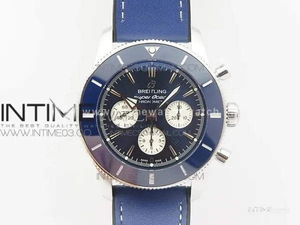 SuperOcean 46mm Blue Ceramic Bezel Blue Dial on Gummy strap / Bracelet A7750