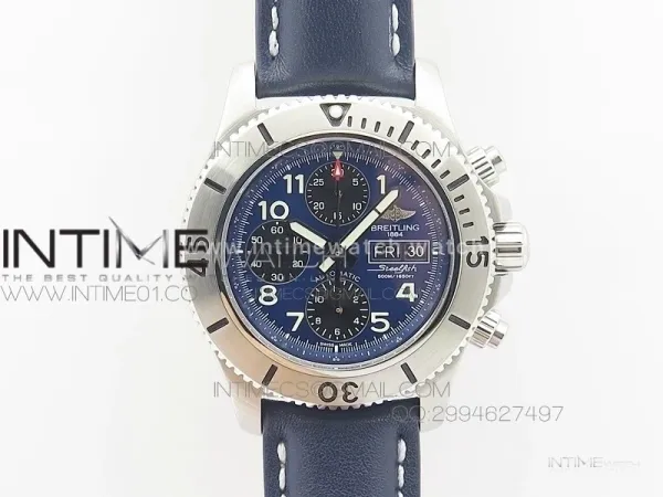 SuperOcan SteelFish SS Blue Dial on Blue Leather Strap A7750