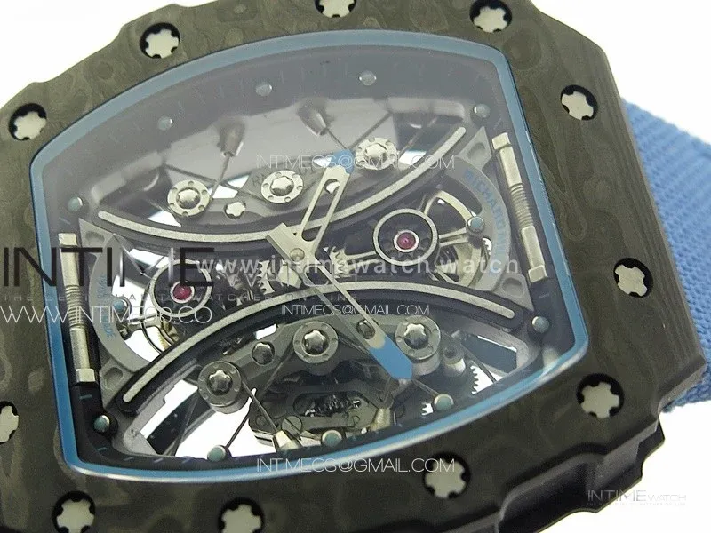 RM053-01 Real Forge Carbon YSF Best Edition Skeleton Dial on Blue Nylon Strap Asian Tourbillon