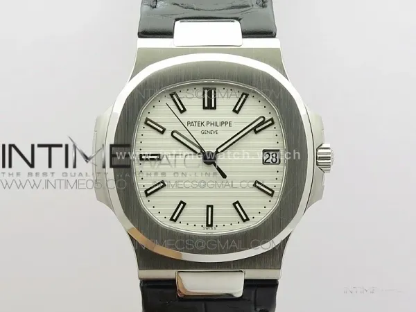 Nautilus Jumbo 5711 Super Replication PPF V4 1:1 Best Edition White Textured Dial on Black Leather Strap PPF324