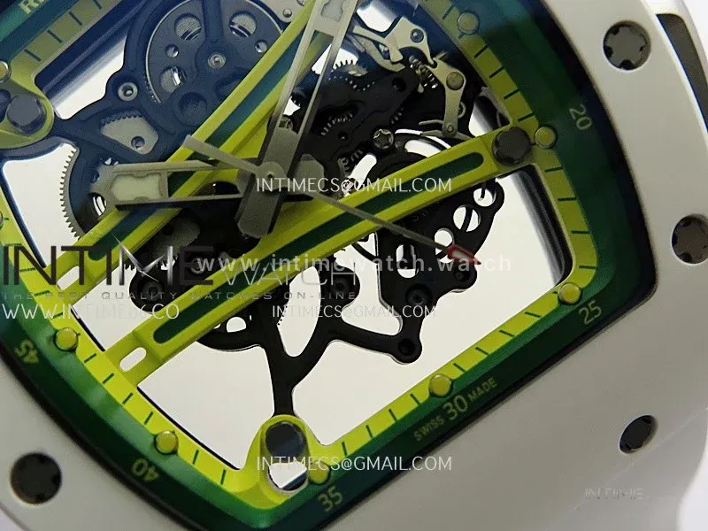 RM061 White Ceramic Umi Office 1:1 Best Edition Green skeleton White Rubber Strap RMUL2 Super Clone (Free Sprung)