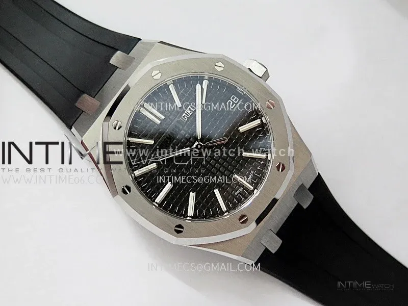 Royal Oak 41mm 15510 SS DDF 1:1 Best Edition Black Dial On Black Rubber Strap Super Clone DD4302
