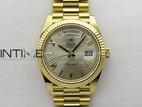 Day Date 228238 40mm 904L YG 1:1 ONE Factory Best Edition Silver Dial Roman Markers on President Bracelet SA3255 (Gain Weight)
