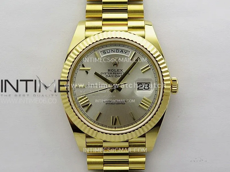 Day Date 228238 40mm 904L YG 1:1 ONE Factory Best Edition Silver Dial Roman Markers on President Bracelet SA3255 (Gain Weight)