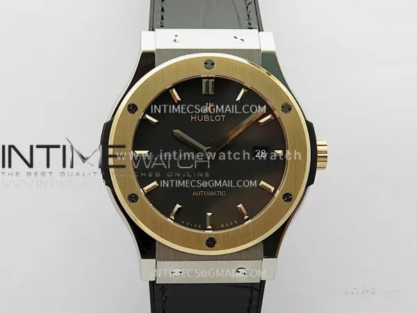 Classic Fusion 42mm Titanium/RG JJZF 1:1 Best Edition Black Dial On Black Gummy Strap