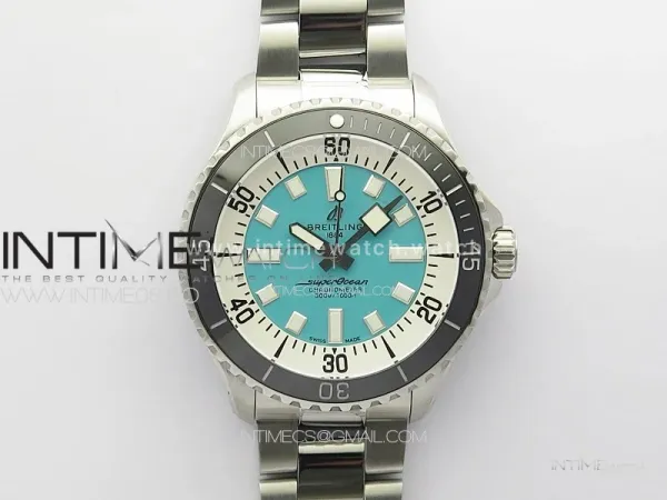 SuperOcean Automatic 44 Black Ceramic Bezel TF 1:1 Best Edition Ice Blue Dial on SS Bracelet A2824