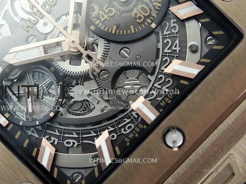 Square Bang Unico 42mm RG BBF 1:1 Best Edition Skeleton Dial on Black Rubber Strap A1280
