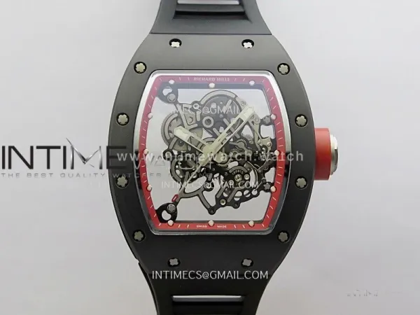 RM055 Black Ceramic Red Inner Bezel DF Best Edition On Black Rubber Strap RMUL2 Super Clone (Free Sprung)