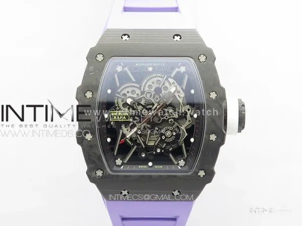 RM035-01 Forged Carbon Case KUF Best Edition White Crown on Purple Rubber Strap MIYOTA8215