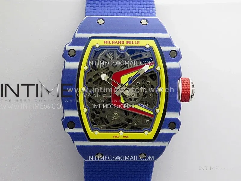 RM67-02 Fernando Blue NTPT Umi Office 1:1 Beat Edition Blue/Red Skeleton Dial On Blue Nylon Strap CRMA7 Clone V2