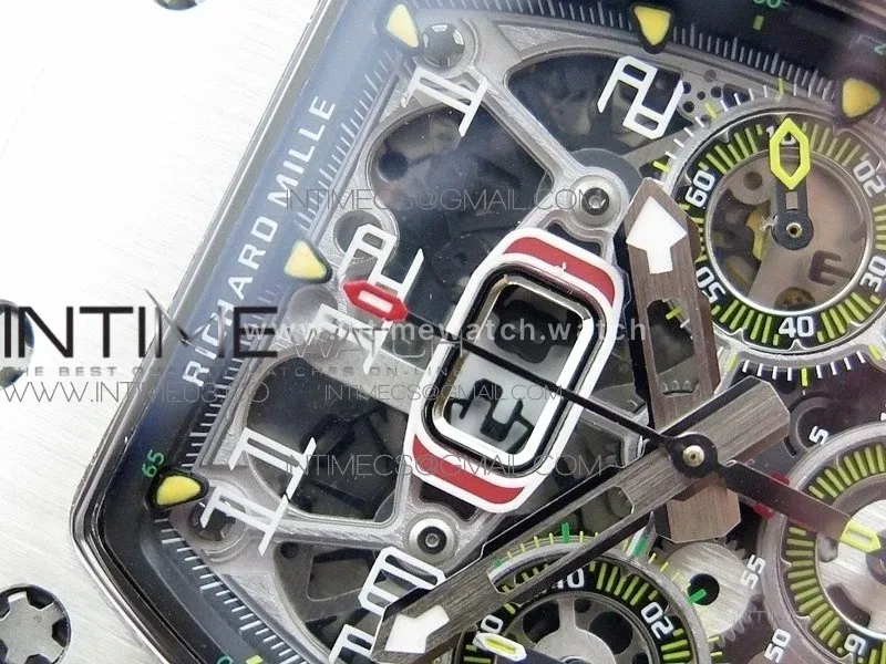 RM11-03 SS KVF 1:1 Best Edition Crystal Skeleton Dial on White Racing Rubber Strap A7750