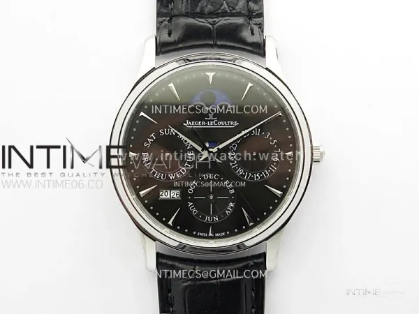Master Ultra Thin Perpetual Calendar SS J Factory Best Edition Gray Dial on Black Leather Strap A868
