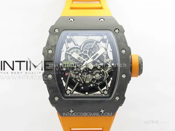 RM035-02 Forged Carbon Case KUF Best Edition Orange Crown on Orange Rubber Strap MIYOTA8215