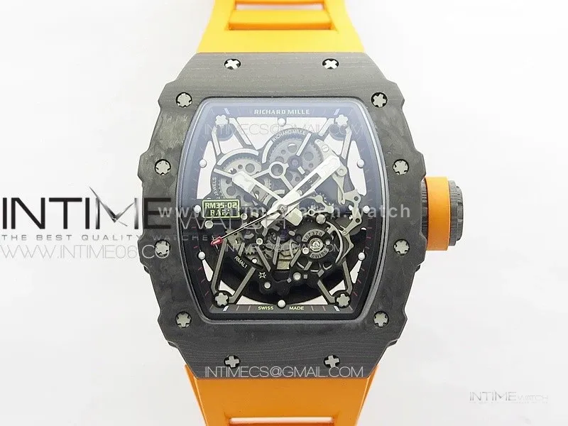 RM035-02 Forged Carbon Case KUF Best Edition Orange Crown on Orange Rubber Strap MIYOTA8215