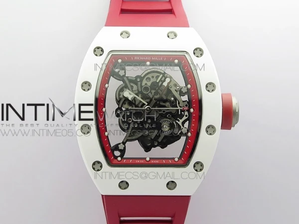 RM055 White Ceramic KVF Best Edition Skeleton Dial on Red Rubber Strap MIYOTA8215 V3