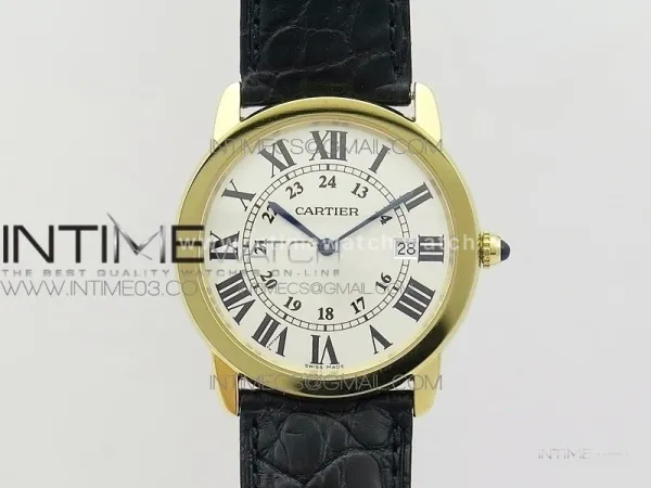 Ronde Solo de Cartier 36mm K11 YG 1:1 Best Edition White Dial on Black croco leather strap Ronda Quartz