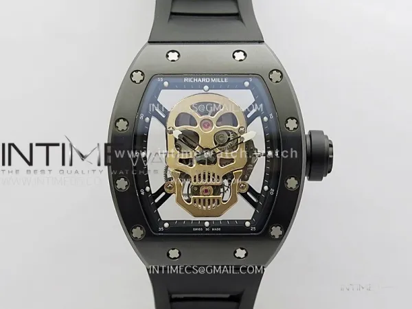 RM052 Skull Black Ceramic Real Tourbillon YSF 1:1 Best Edition Skull Dial on Black Rubber Strap