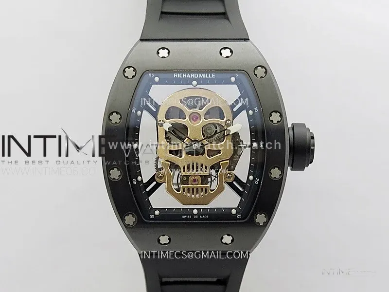 RM052 Skull Black Ceramic Real Tourbillon YSF 1:1 Best Edition Skull Dial on Black Rubber Strap