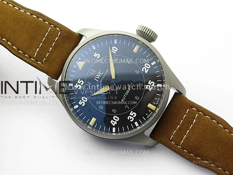 Big Pilot IW329701 Ti M+F 1:1 Best Edition Black Dial on Brown Leather Strap SEIKO 8N-24