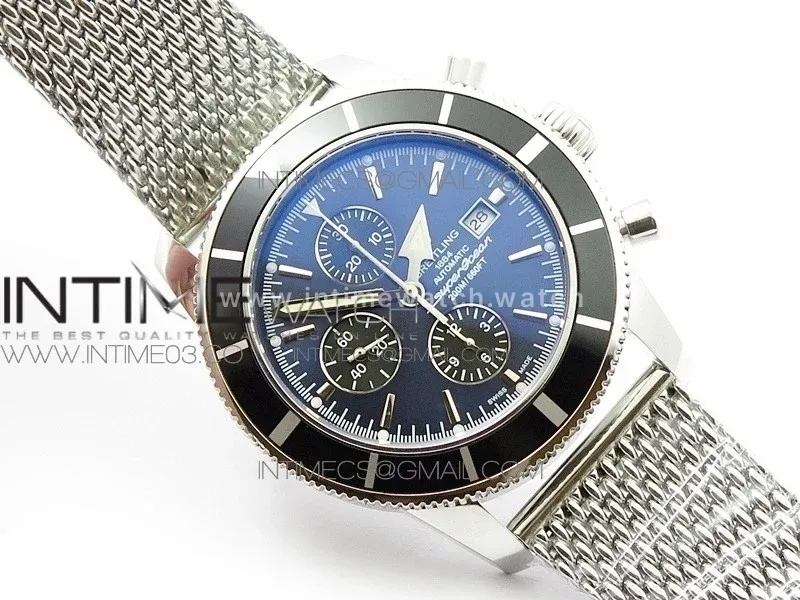 SuperOcean A13312 46mm Black Bezel Blue Dial/black subdial on SS Bracelet A7750
