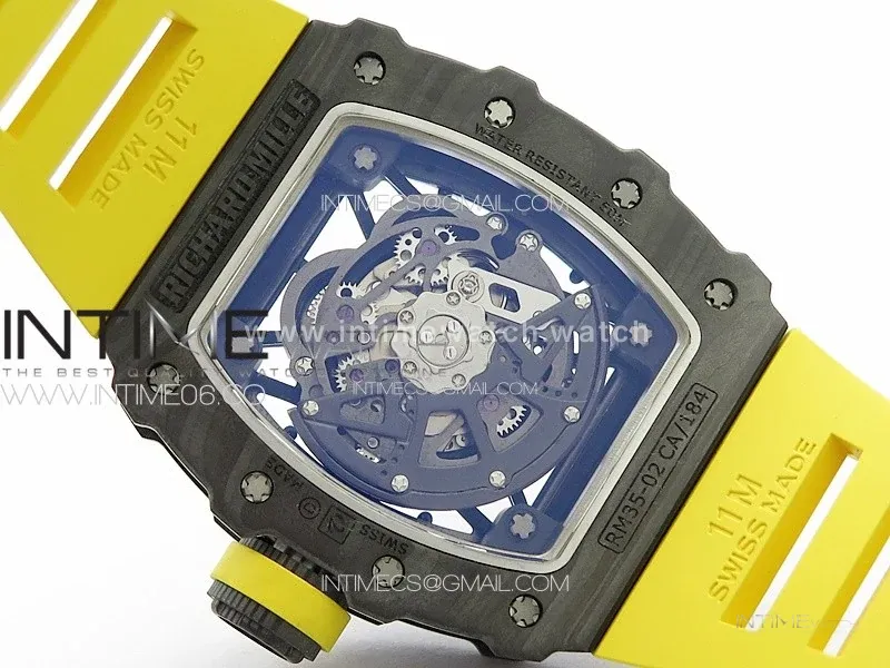 RM 035-02 Rafael Nadal NTPT Carbon on Yellow Rubber Strap