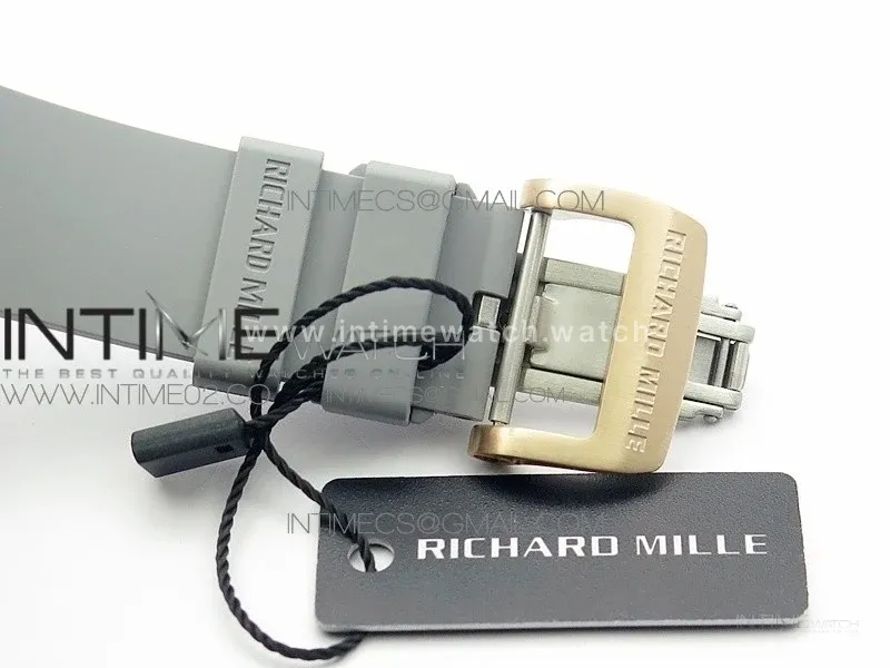 RM011 RG Chronograph SS Case KVF 1:1 Best Edition Crystal Skeleton Dial on Gray Rubber Strap A7750
